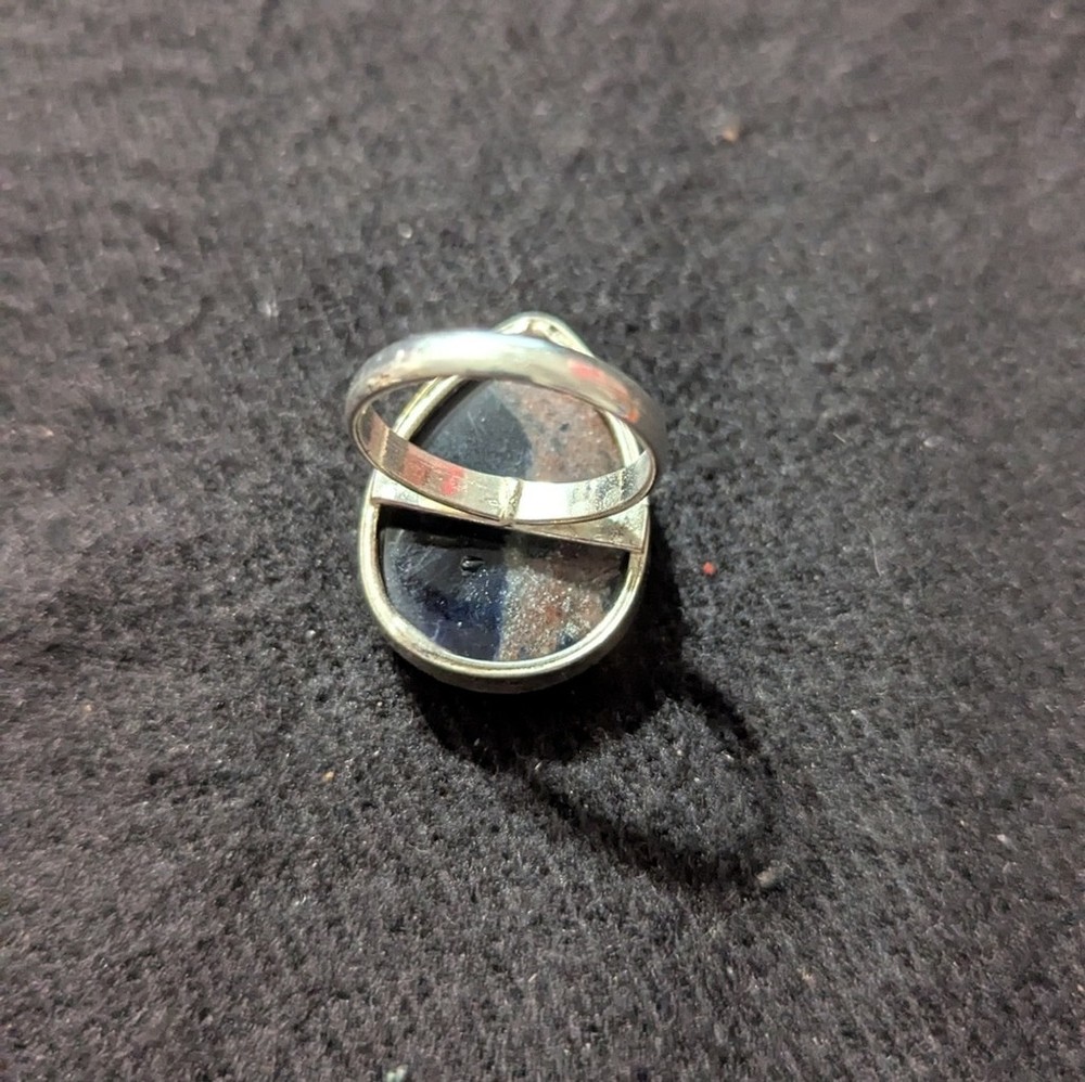Silver Plated Blue Brown Sodalite Gemstone Teardrop Statement Ring - 8