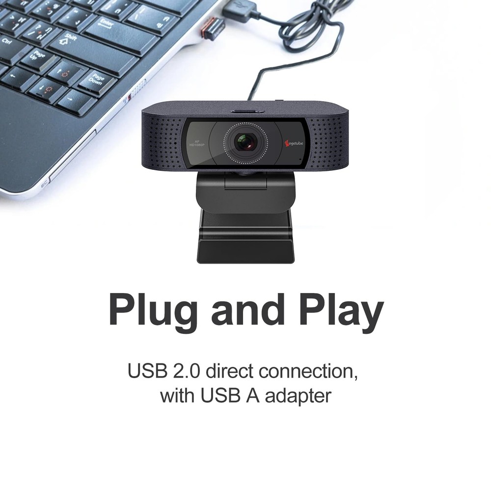1080P HD Webcam with Microphone, Computer Camera, 2 Mics, USB Type-A & A-to-C...