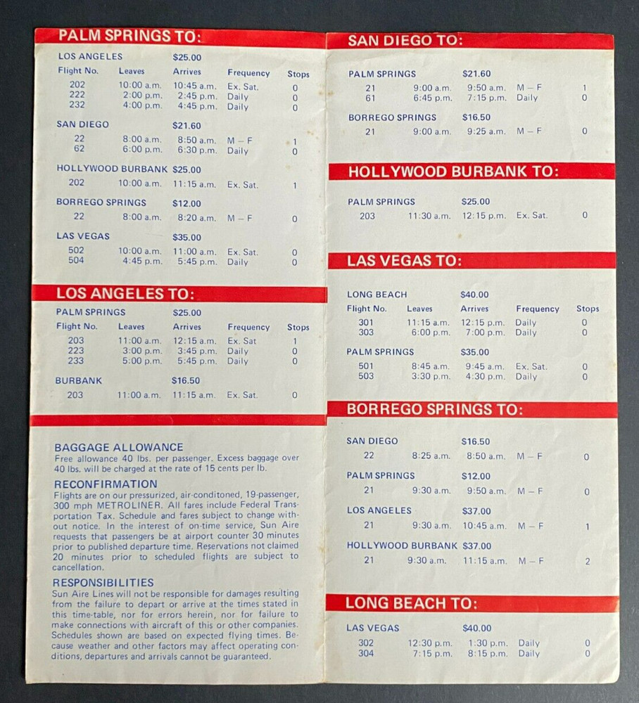 SUN AIRE Timetable Effective June 1, 1978