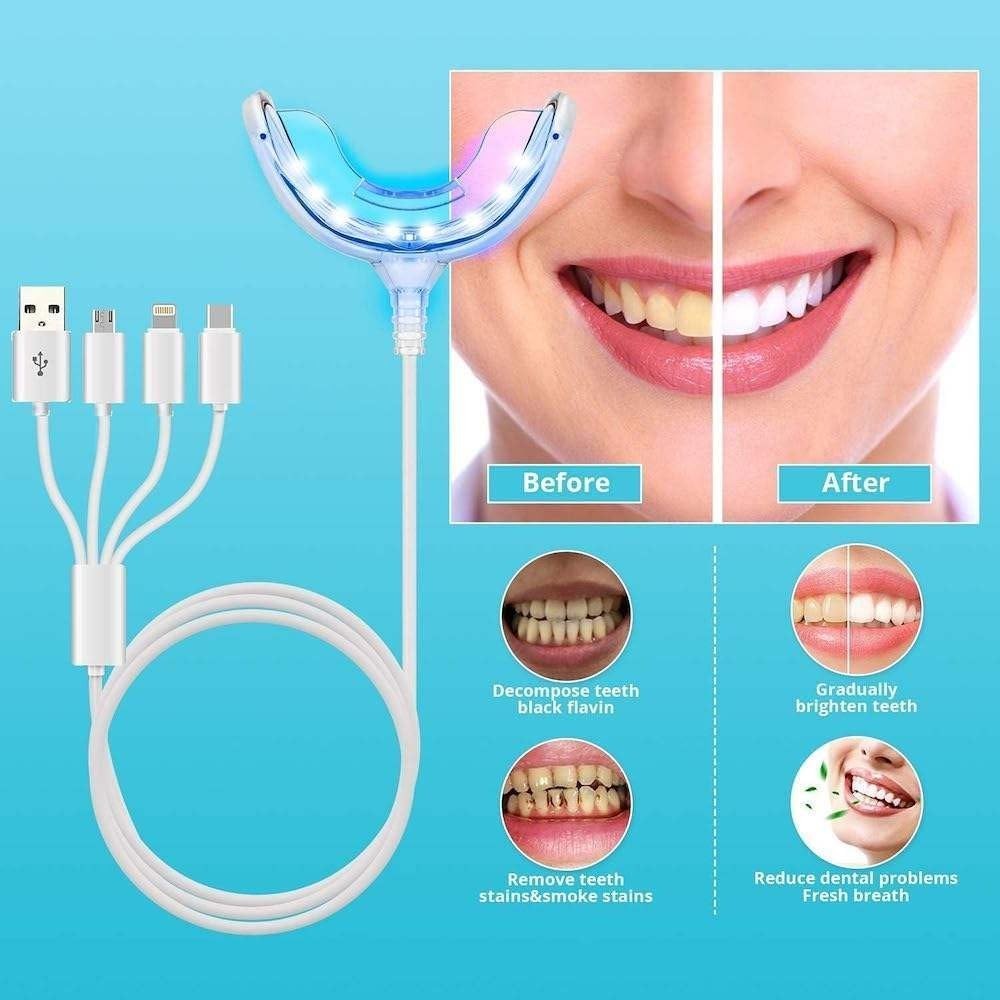 Teeth-Whitening Accelerator Light – Blue LED Mouth Tray: USB Compatible Home Use