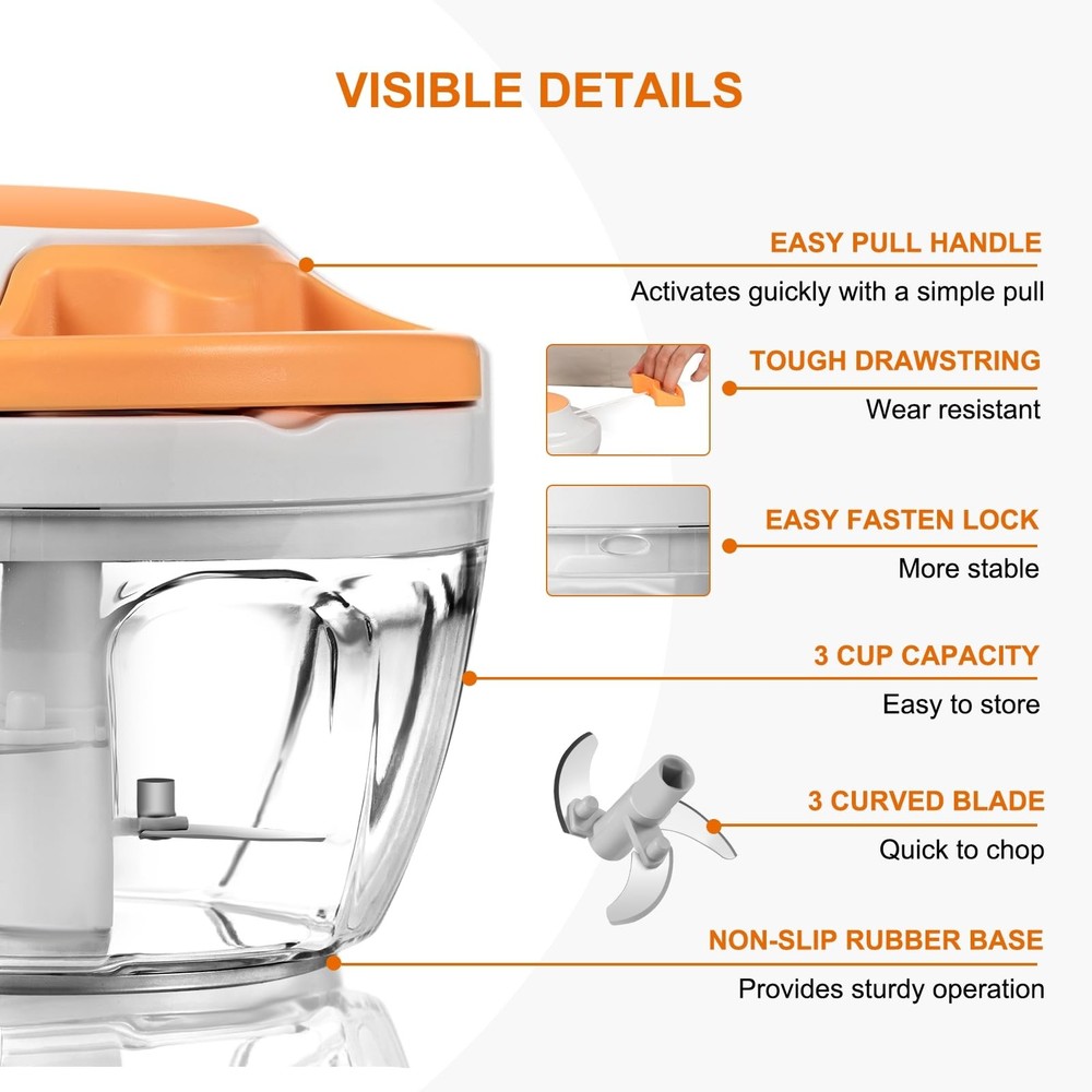 Portable Processor, 500ml Hand Operated Vegetable Chopper, Garlic Crusher