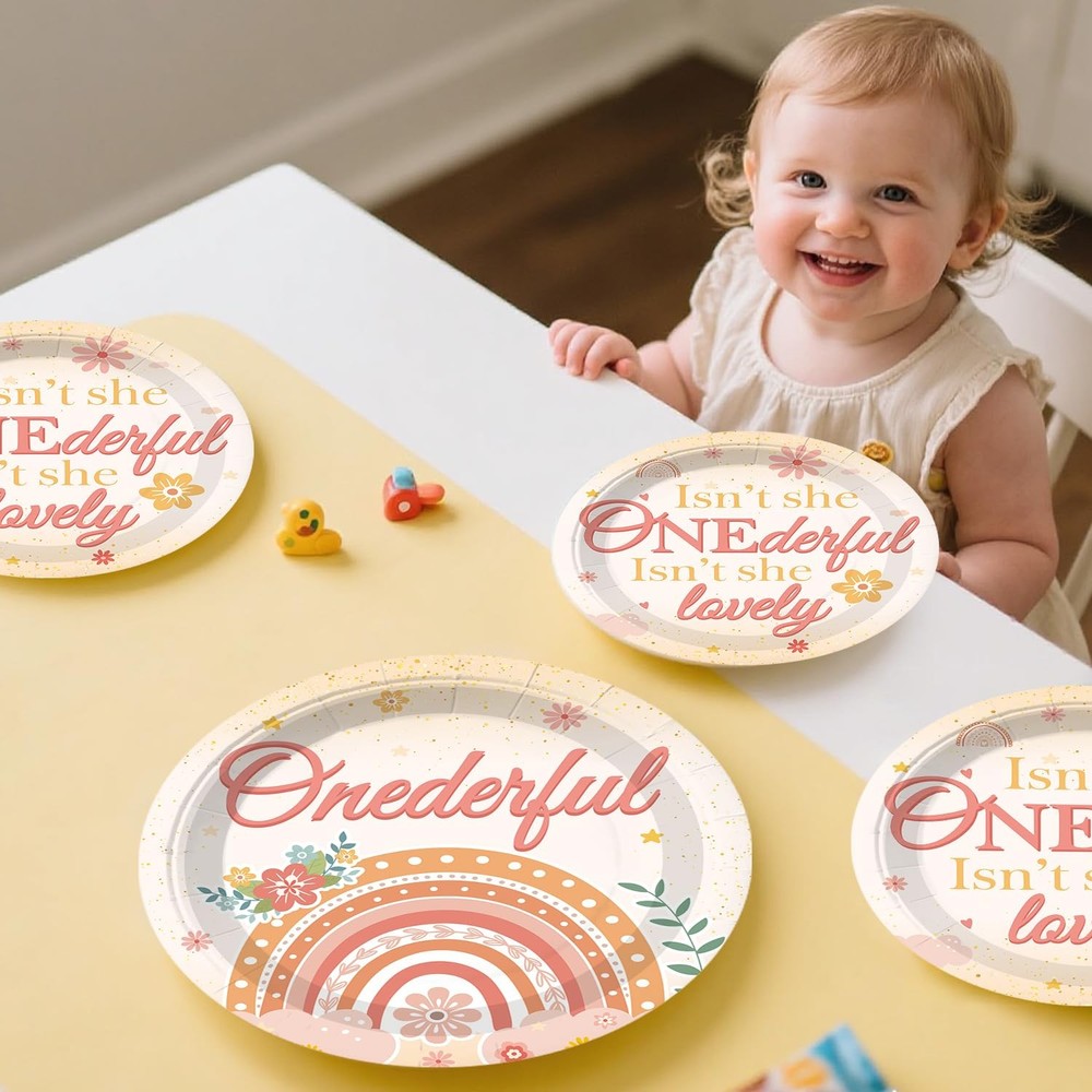 193pcs Isnt She Onederful Birthday Decorations Tableware Complete Party Set, ...