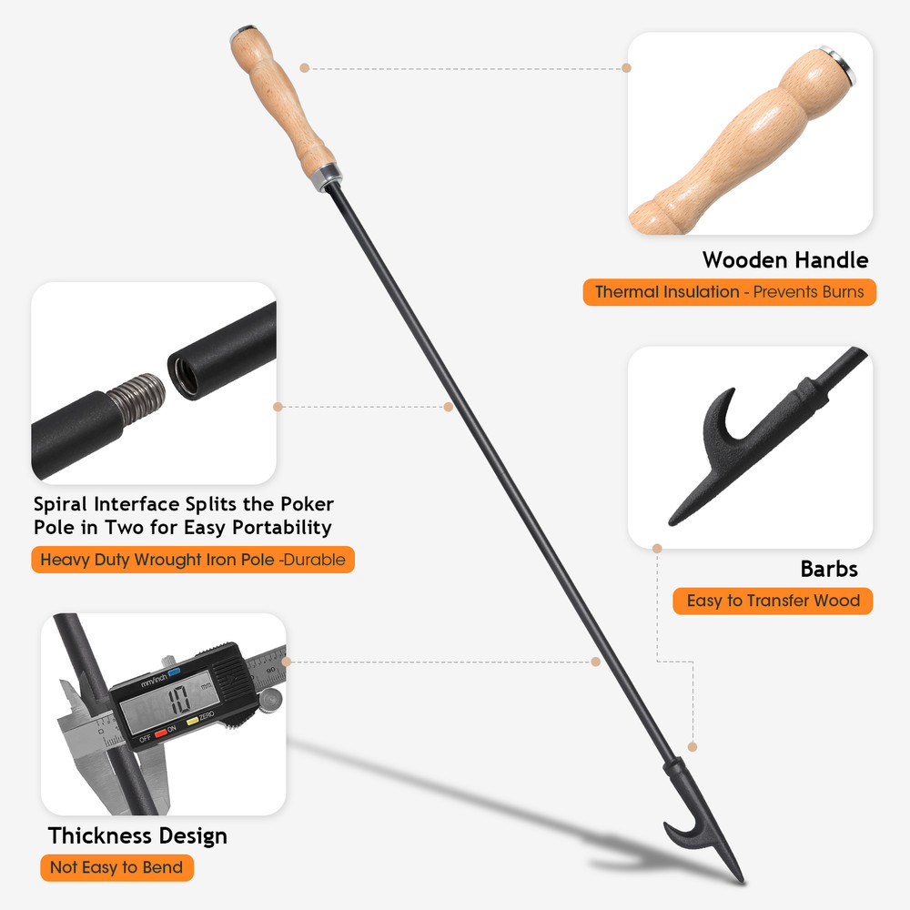 Heavy Duty 32" Long Fire Poker Stick Fireplace Fire Pit Campfire Hook Tools GIFT