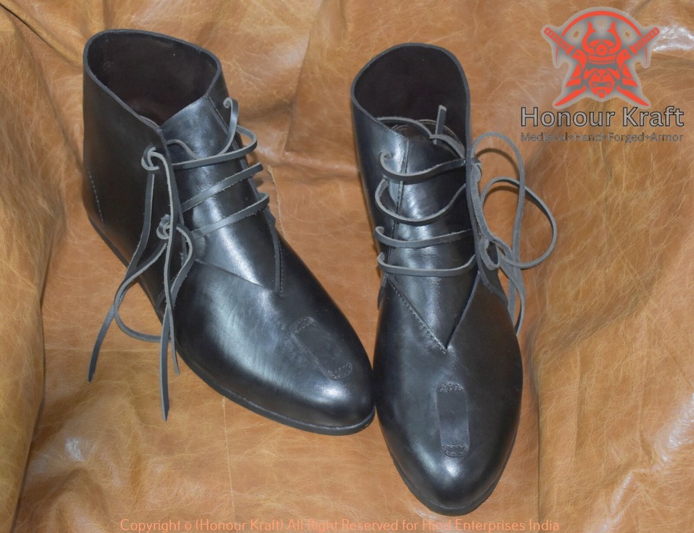 Medieval Style Leather Ankle Boots - Ideal for Reenactment Combat