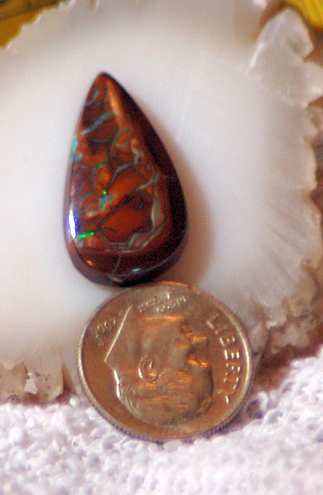 Koroit Boulder Opal freeform oval Cabochon green Fire