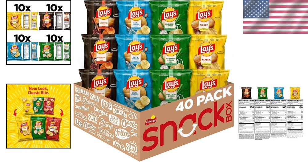 Lay's Potato Chips, Classic & Barbecue, 40 Pack