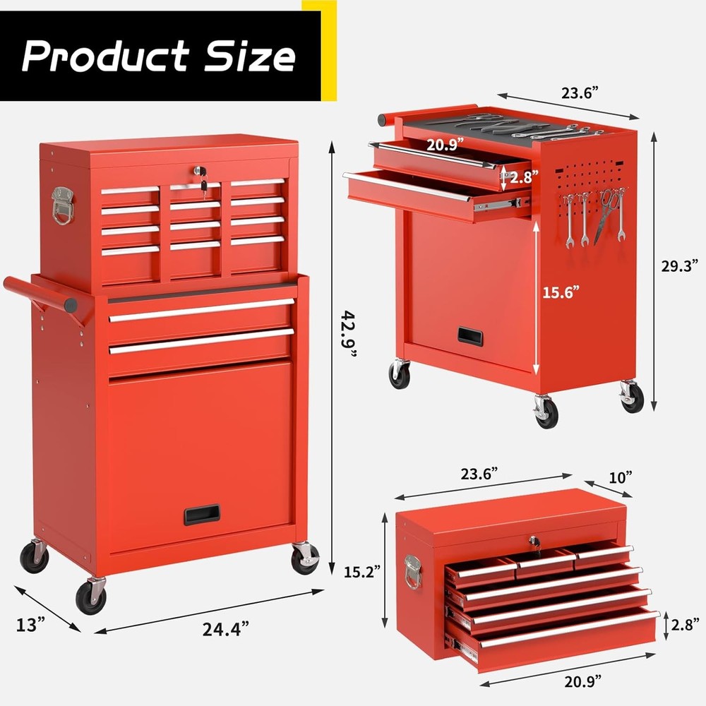 On Shine 8 Drawer Rolling Tool Chest, Large Capacity Rolling Tool Box with Wheel