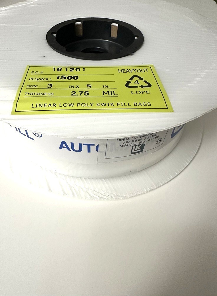 1500, 3" x 5" Poly Bags on a Roll, Clear, Perforated - NEW