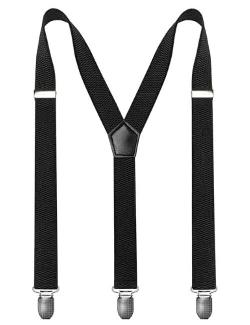 Mens Solid Color Suspender with 3 Cilps Adjustable Braces Black