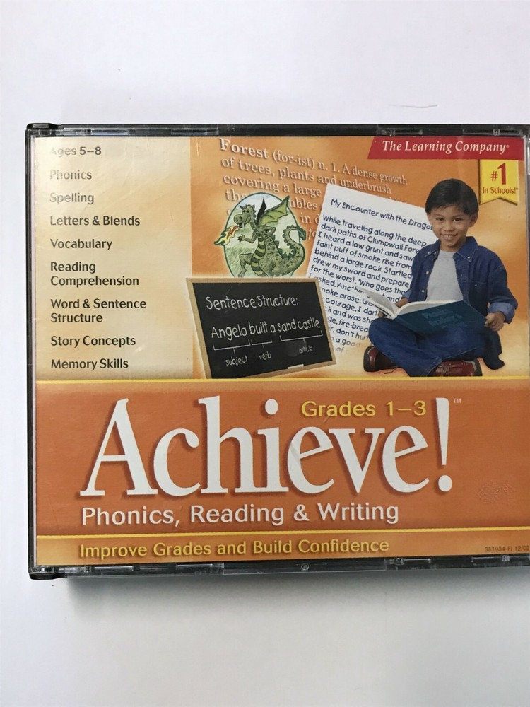Achieve Grades 1-3 Phonics Reading Writing Learning Company Software 1998 4 Disc