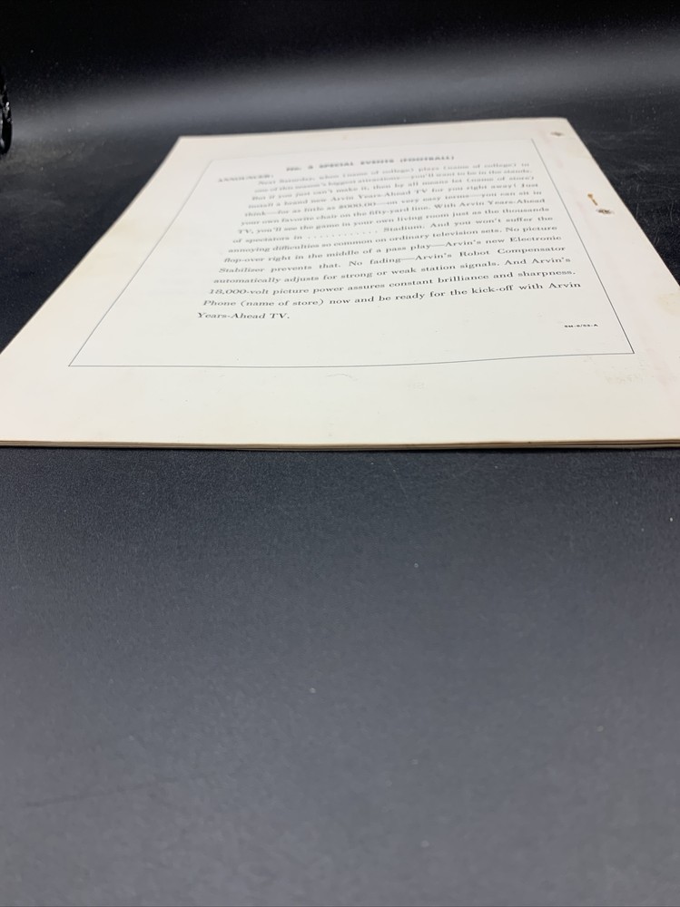 1954 Arvin Television Scripts For Radio Spots-Excellent