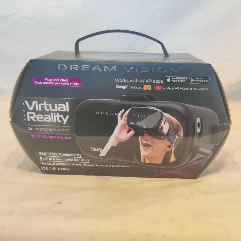 Dream Vision VR Virtual Reality 360 Smartphone Headset Earbuds iOS Android Black