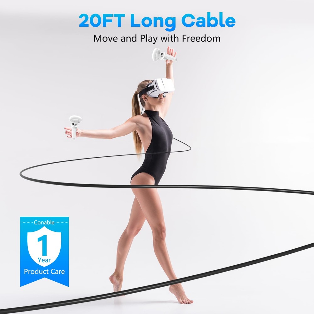 Link Cable with 27W Charging Port 20FT, Compatible Meta Black