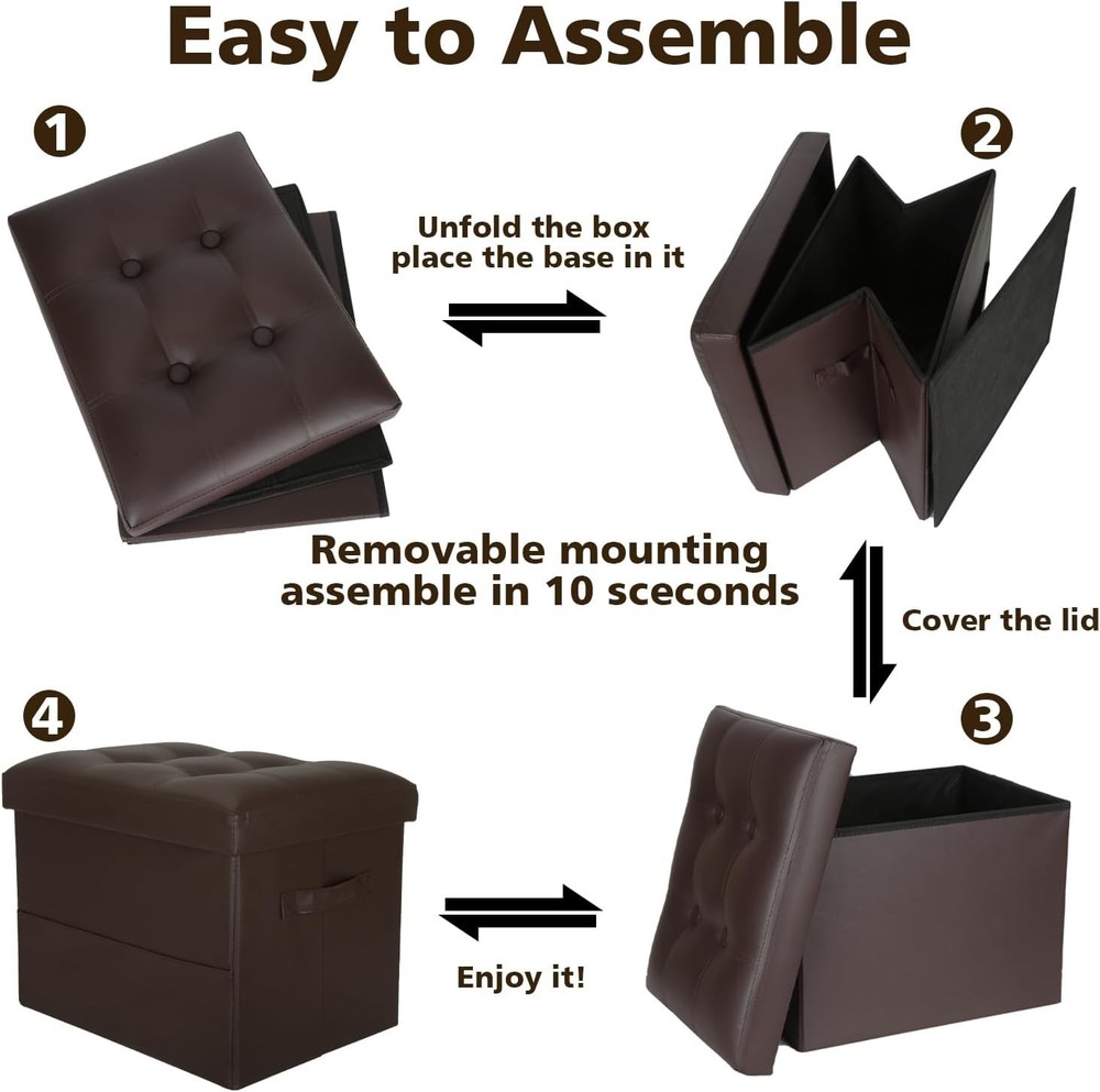 Storage Ottoman Foot Rest Stool Foldable Leather Footstool Storage Bench New