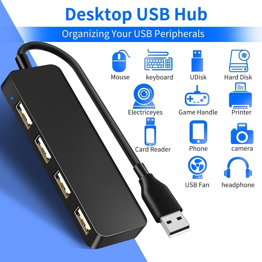 USB Hub,USB Splitter,USB 4-Port Extender Multiport USB Adapter