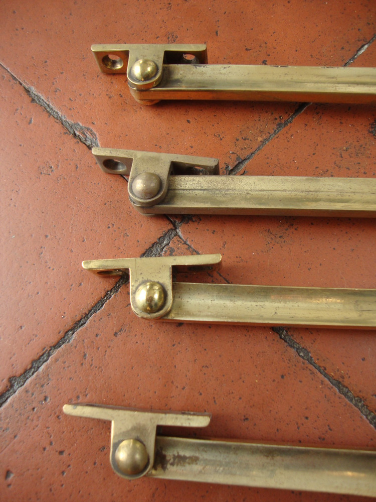 Antique original set 3 brass lockdown casement window stays