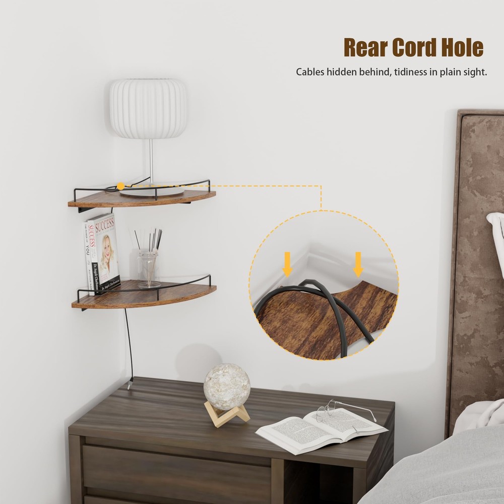 FNBAR Corner Floating Shelves, Rustic Mounted, Brown-2pack