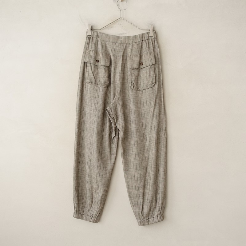 Lisette Linen-Blend Graph Check Jogger Pants Size 38