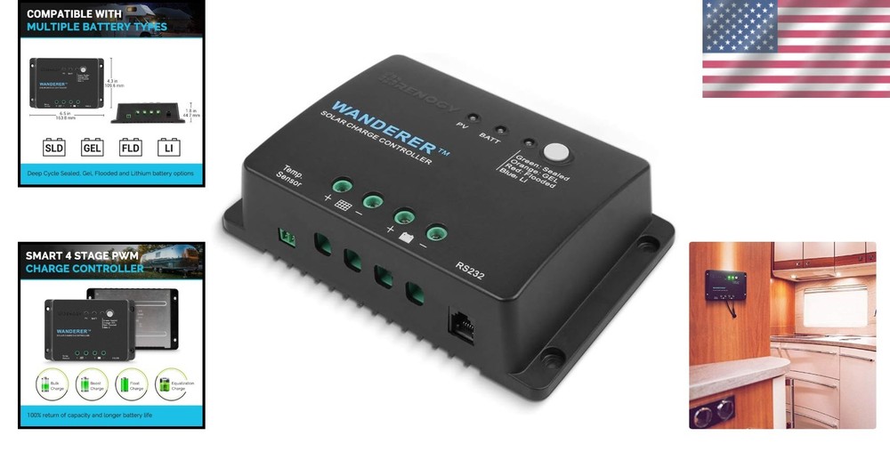 Wanderer Li 30A 12V PWM Solar Charge Controller with Bluetooth & Temp Sensor