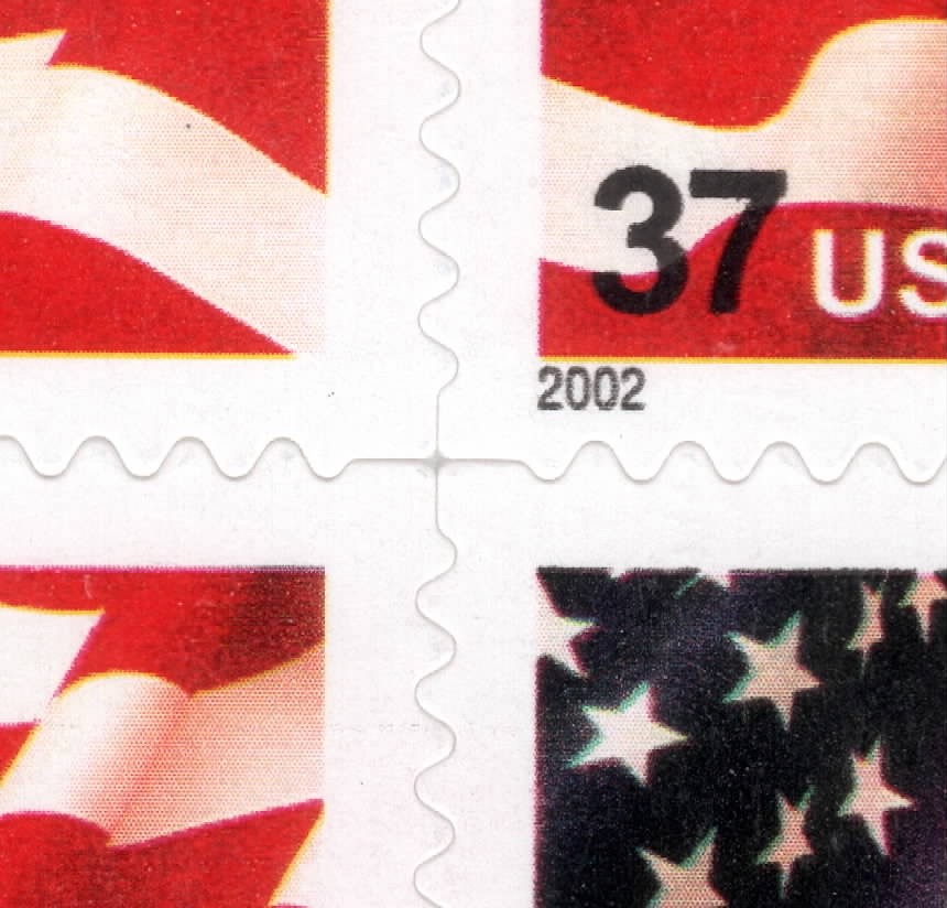 2 Copies 3634f Complete Self Adhesive Pane, 37¢ Flag, With & Without Divots