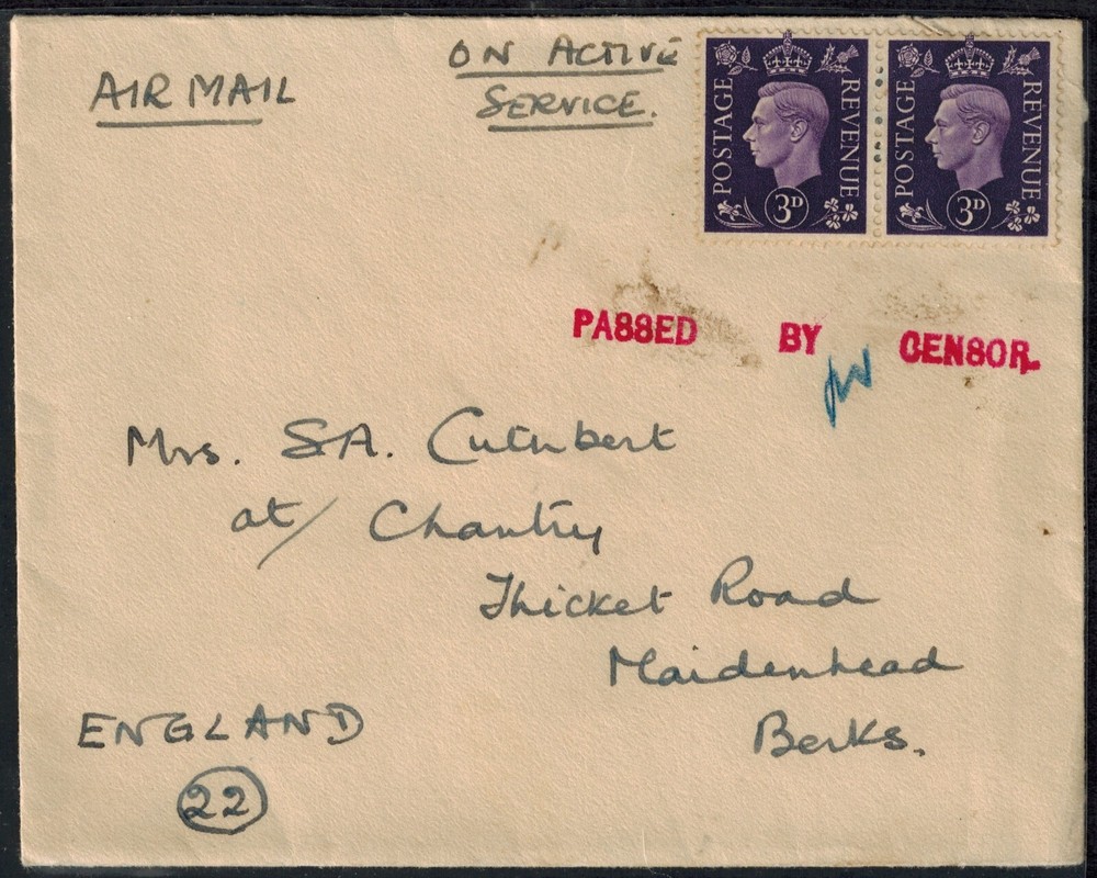 Malta 1940 HMS WARSPITE Cover w/ACTIVE SERVICE, AIRMAIL & PASSED BY CENSOR RED