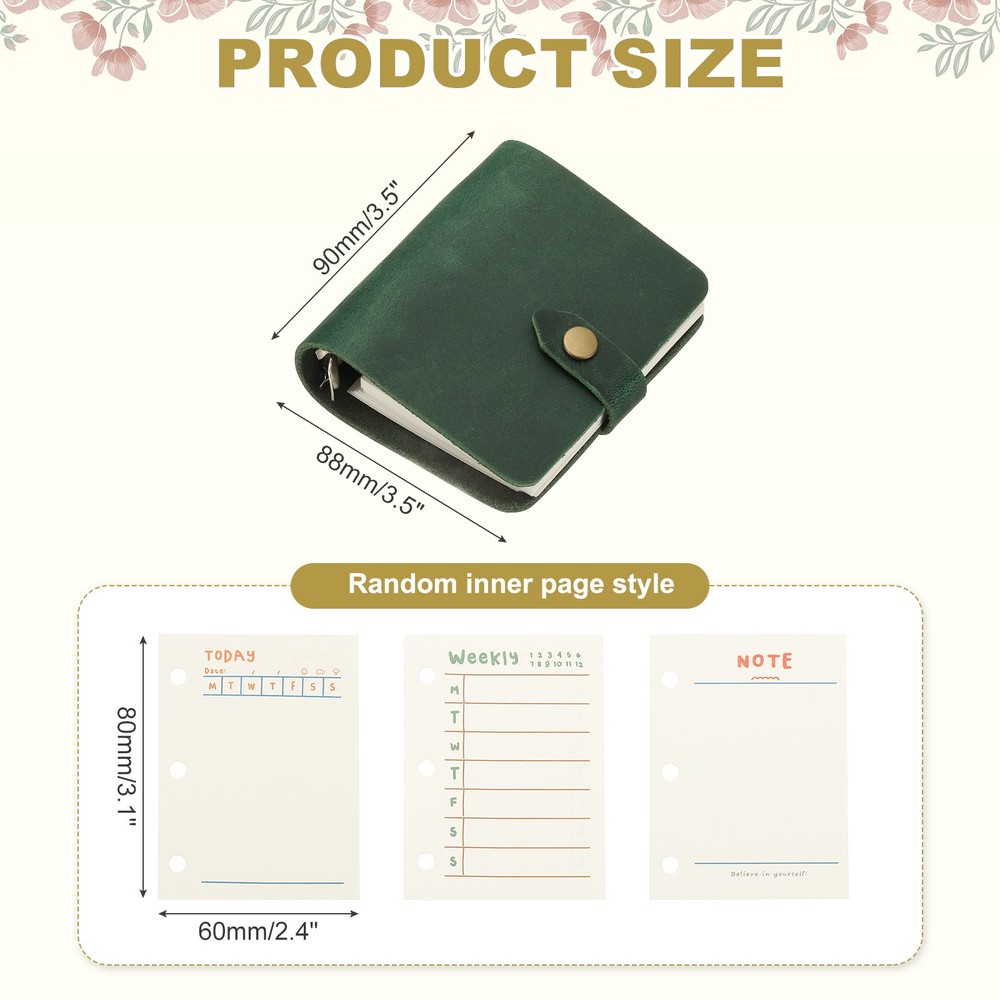 A9 Leather Journal, 2Pcs 3 Ring Notebook Binder Planner Loose Leaf, Green