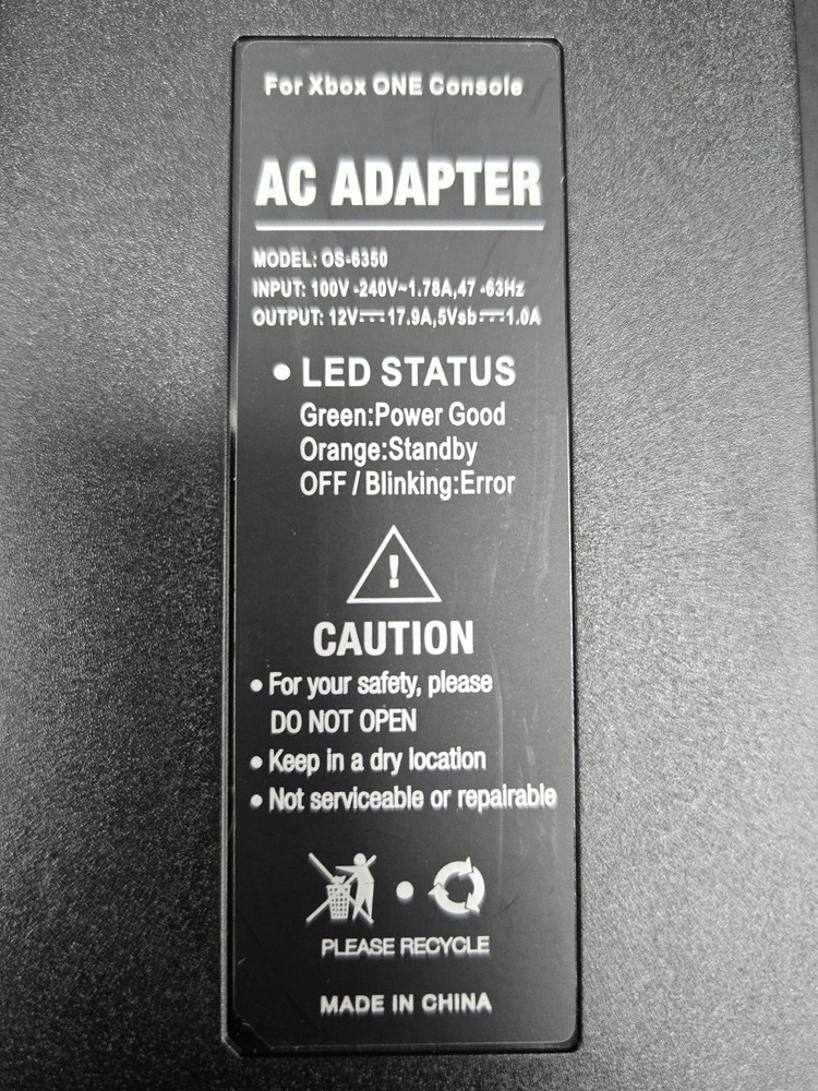 Old Skool Xbox One AC Adapter Microsoft Console Black OS-6350