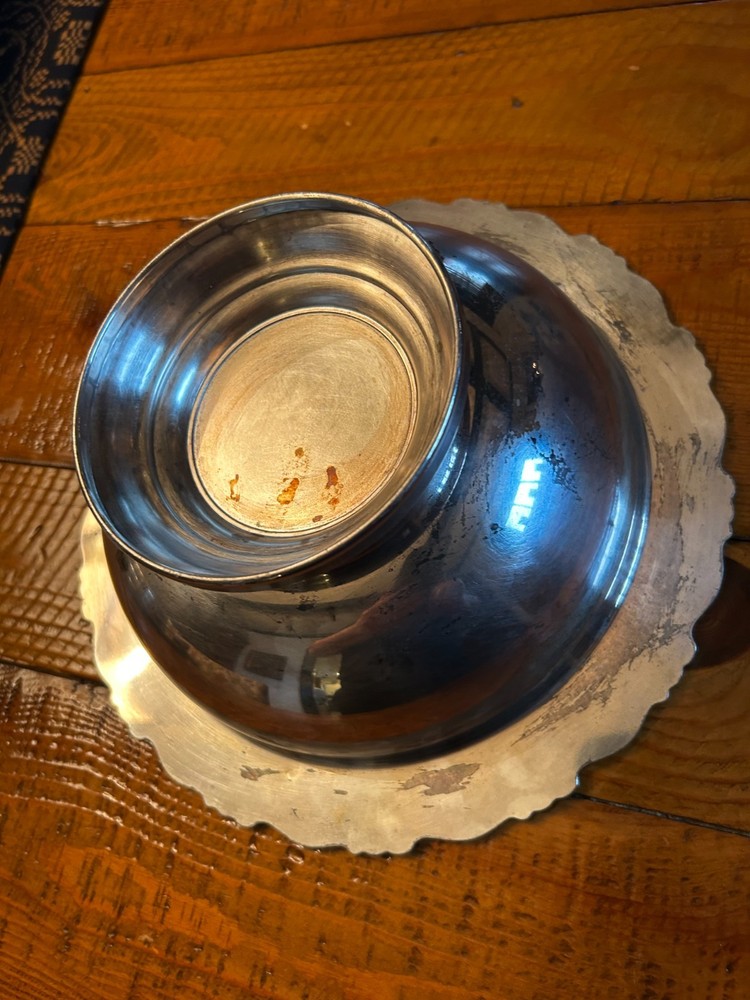 Antique Silver Plate Footed Serving Bowl Unmarked