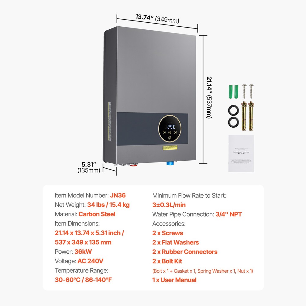 36KW Electric Hot Tankless Water Heater Shower Instant Boiler Bathroom