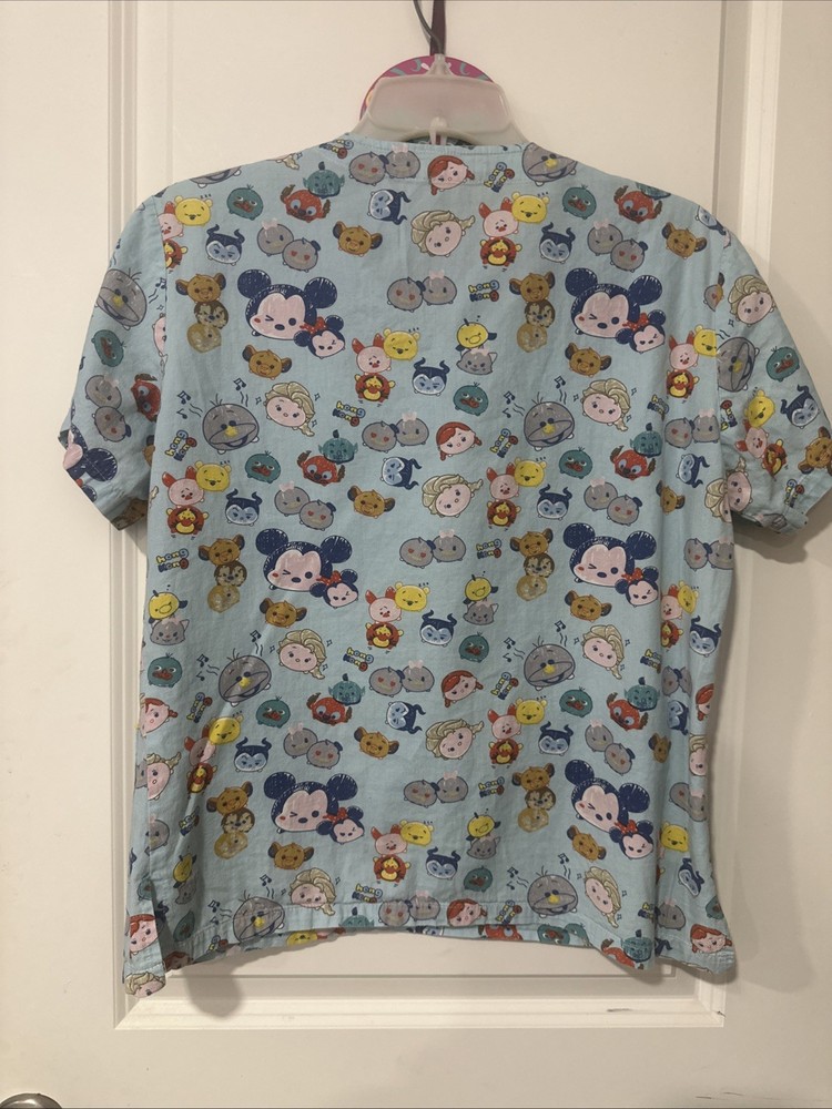 Disney Cuties Sky Blue Scrub Top 3 Pocket Scrub