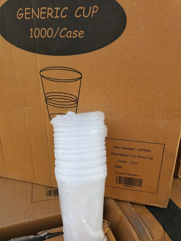 9 oz Plastic Cups Translucent Individually Wrapped Hotel Generic 1000 Pack