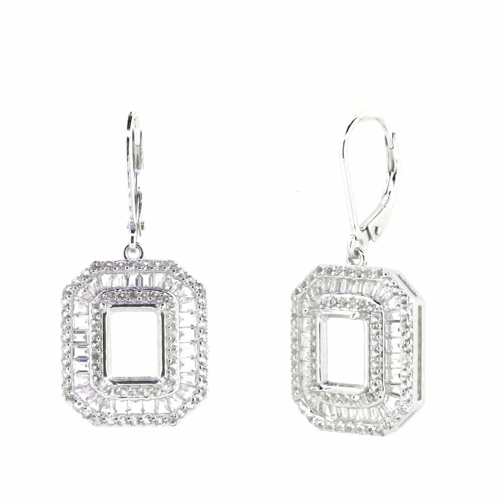 Sterling Silver Semi Mount Earrings Setting Emerald OCT 9X7mm Dangle