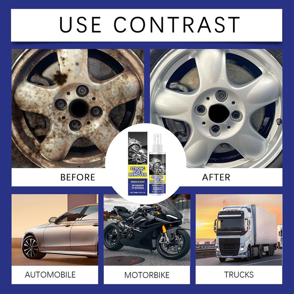 Universal Rust Remover Spray for Car Wheels Metal Surface Decontamination