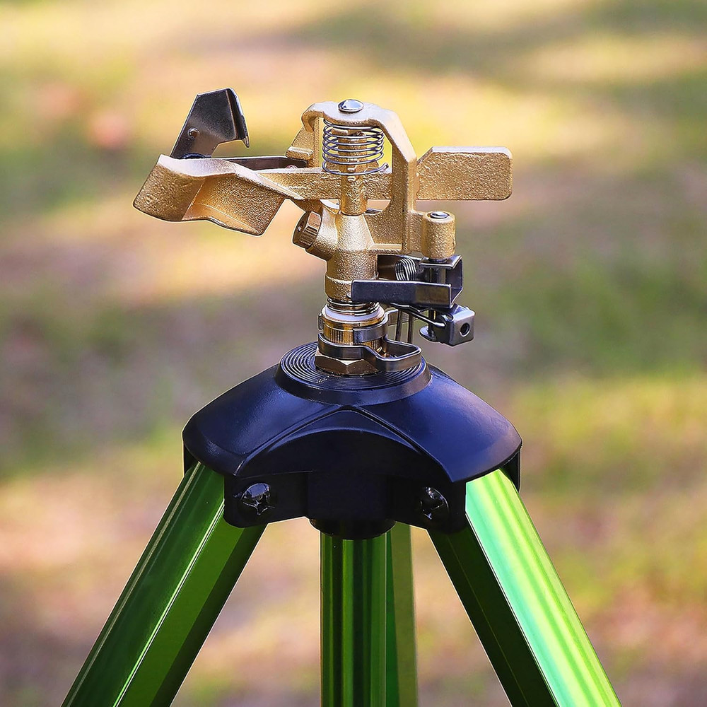 Impact Sprinkler on Tripod Base Brass Head Adjustable 360° Large Area Coverage