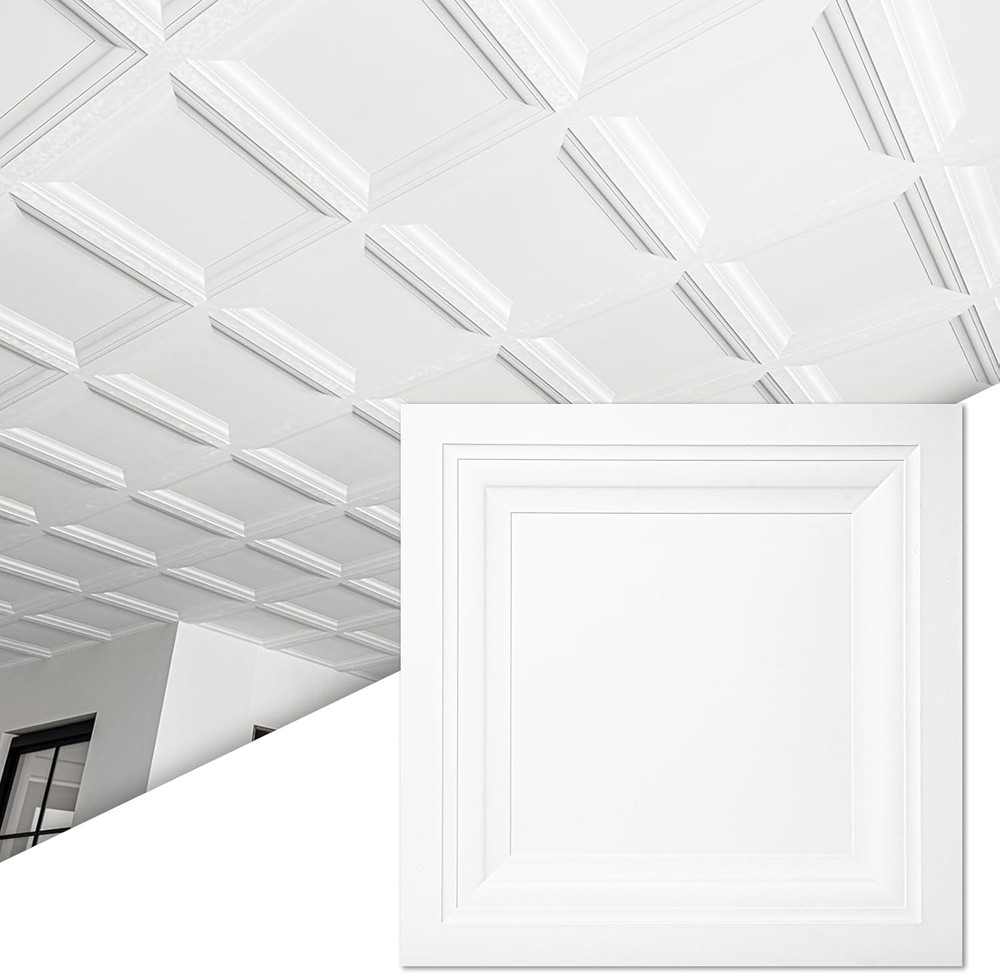 12-Pack 2x2 Ft White PVC Drop Ceiling Tiles for 15/16" Grid System