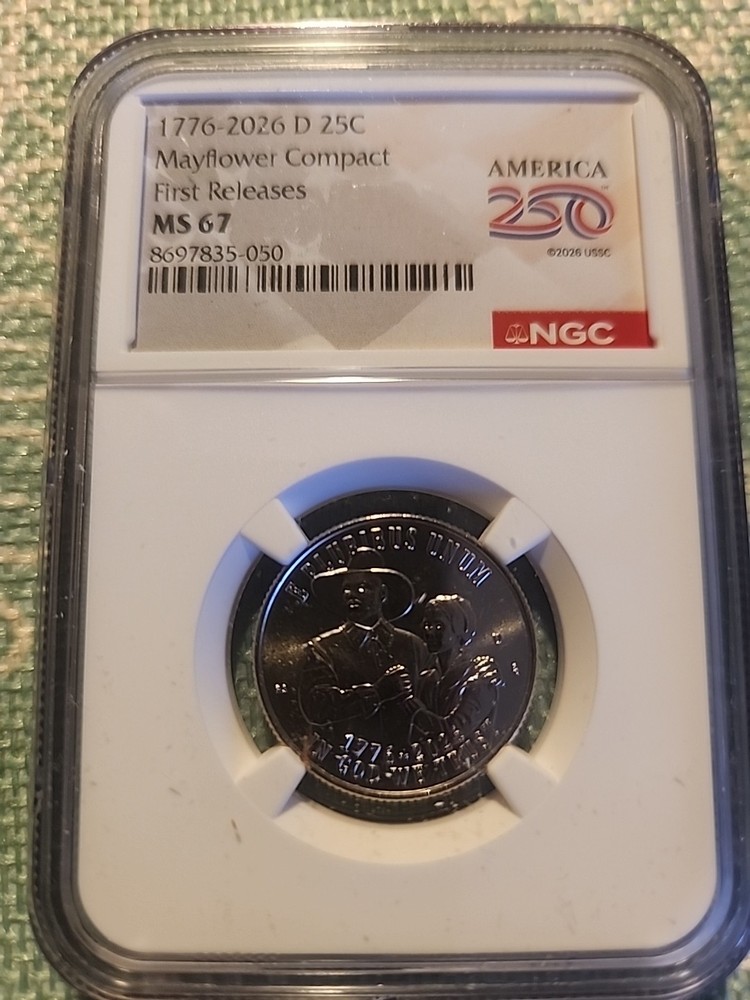 2026 Mayflower Compact Quarter - 2pc P & D NGC MS67 First Release. In Hand