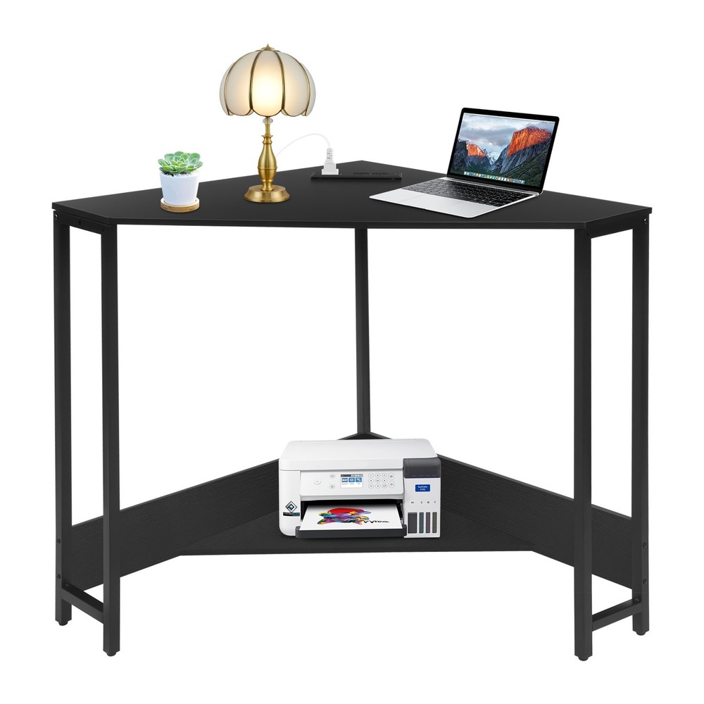 Triangular Corner Desk, Small Desk with Outlets, Free Standing Corner Table