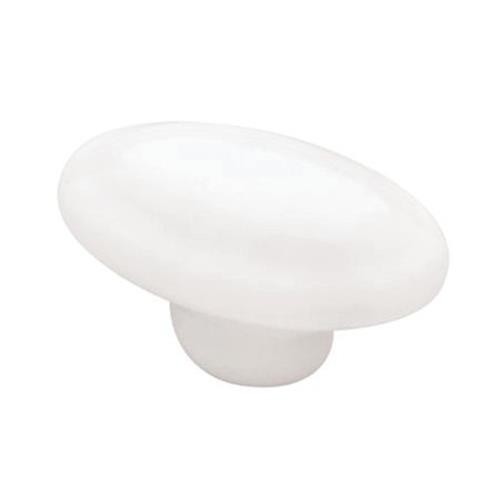 (5 Pack) 1-1/4 inch Oval Ceramic Knob White