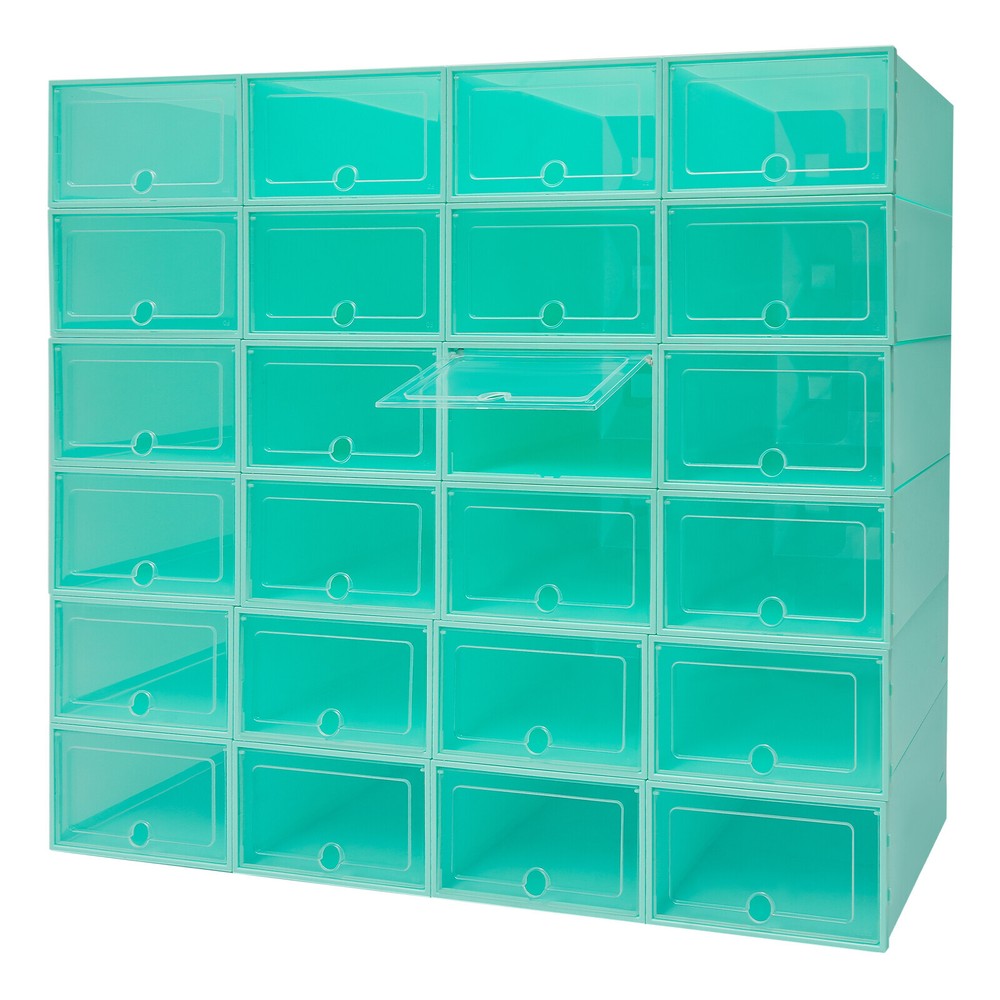24Pack Foldable Shoe Box Storage Stackable Plastic Sneaker Case Organizer W/Lids