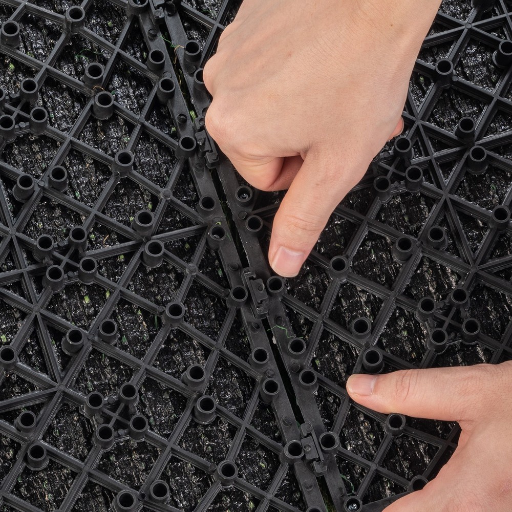 12"x12" Interlocking Artificial Grass Tiles with Self-Draining Base