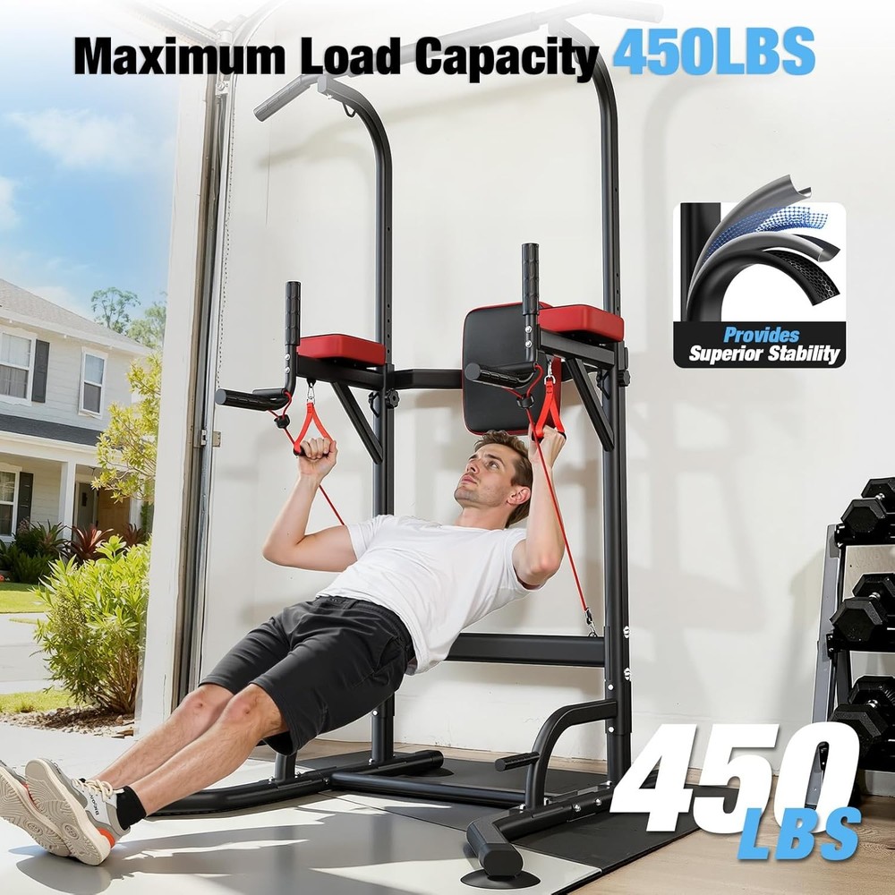 Power Tower Pull Up Bar Station, 450LBS Stable Power Tower Training