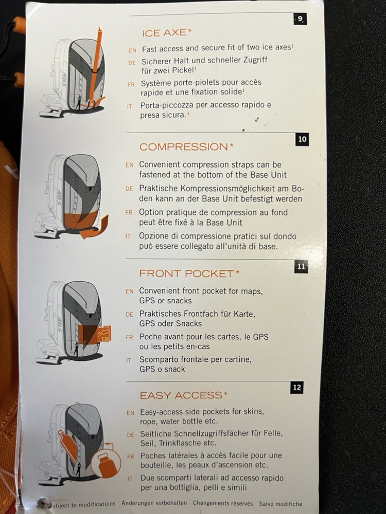 ABS Avalanche Backpack Vario Zip Ons Base Unit Orange
