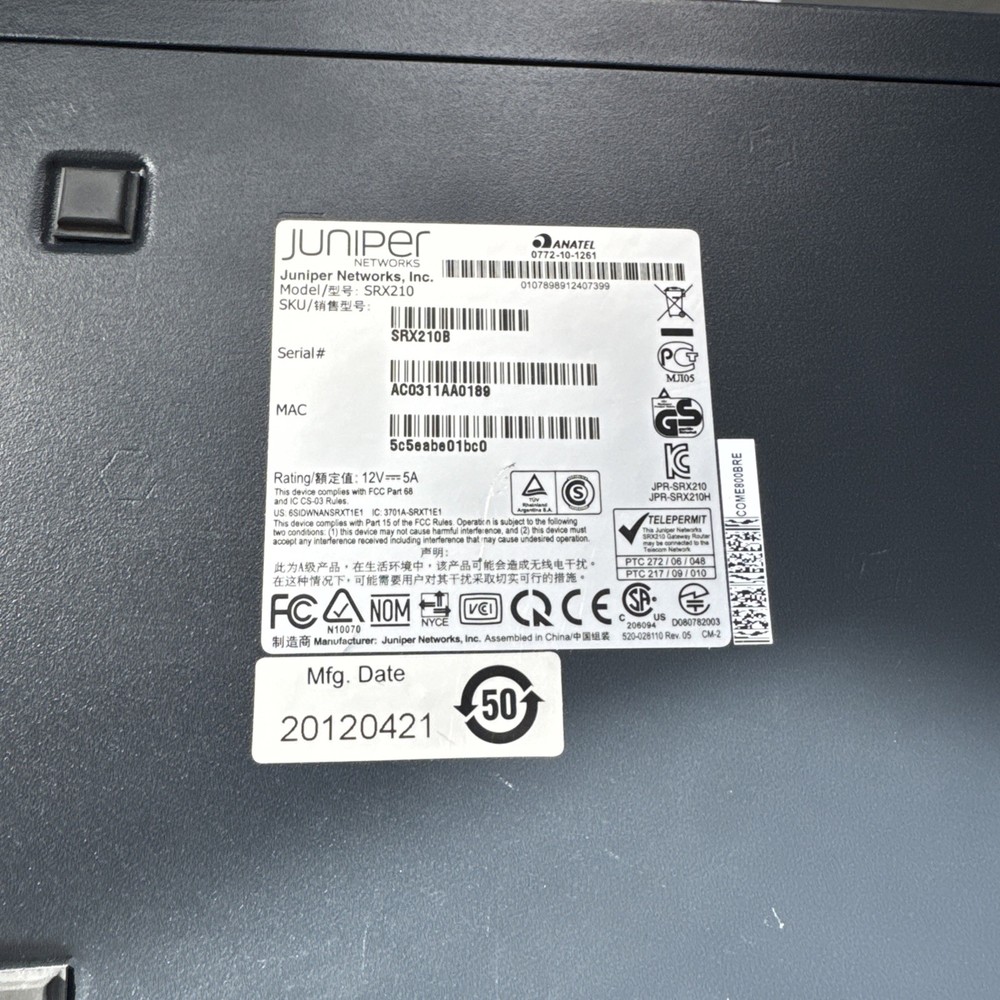 Juniper Networks SRX210 Gigabyte Secure Services Firewall VPN Gateway