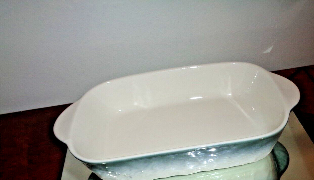 Set of 2 Green & Gray Ceramic Rectangular Baking Roasting Stackable Pan 9X5.5X1"