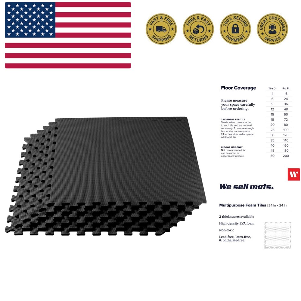 3/8" Thick Multipurpose EVA Foam Exercise Floor Mat, Interlocking Tiles, Anti...