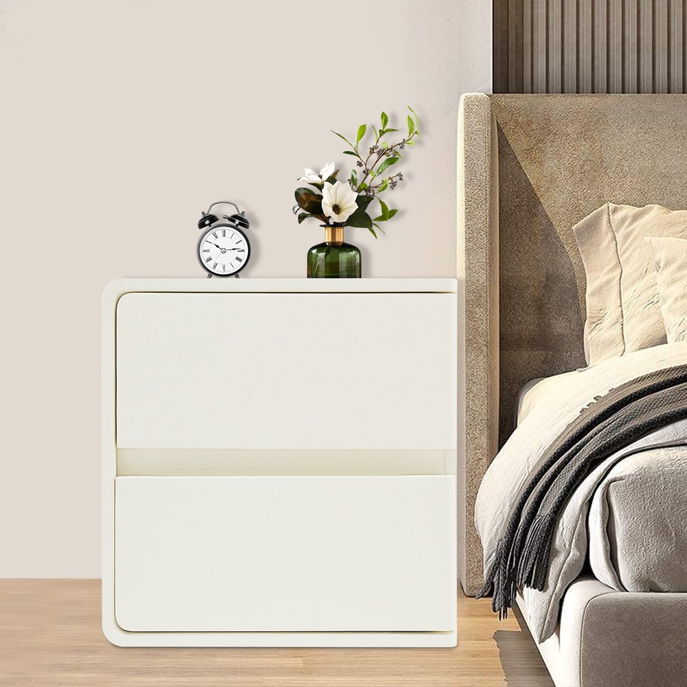 2-Drawer Minimalist Bedside Table, Nightstand with Microfibre Leather Wrap