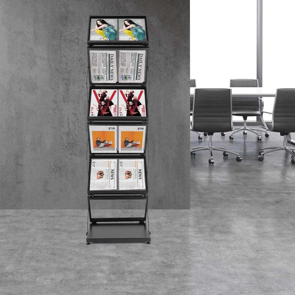Magazine Rack Double A4 Width with 6 Pockets Magazine Display Stand Foldable