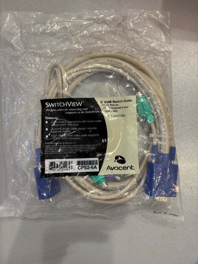 Avocent SWITCHVIEW 6' KVM Switch Cable - Model CPS2-6A - NEW