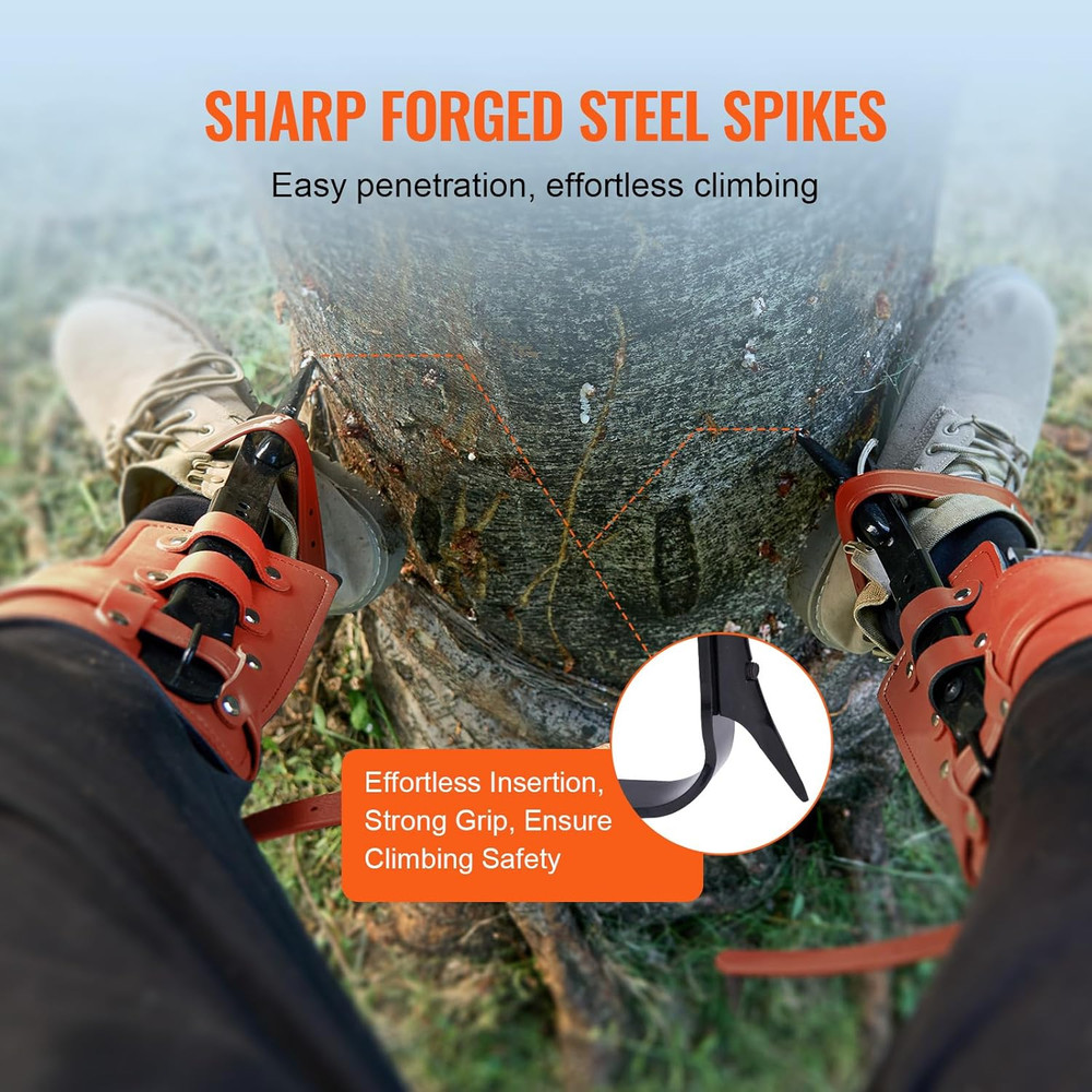 Tree Climbing Spikes Set, 1 Pair Height-Adjustable Climbing Spurs with Security