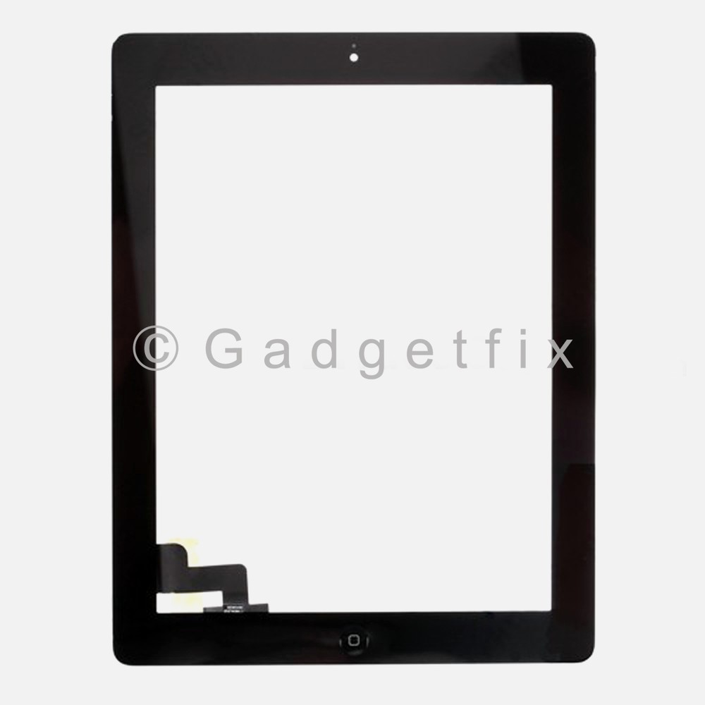Black Front Panel Touch Screen Digitizer Glass + Home Button Adhesive for iPad 2